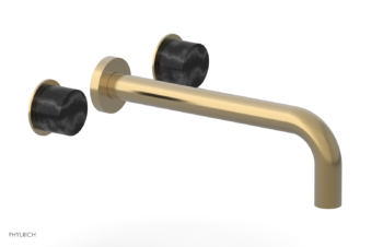 Phylrich Basic II 10"  Wall Lavatory Set - Black Marble Handles 230-13-10 - Satin Brass