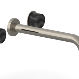 Phylrich Basic II 10″  Wall Lavatory Set – Black Marble Handles 230-13-10 – Polished Nickel