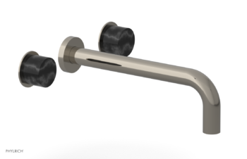 Phylrich Basic II 10"  Wall Lavatory Set - Black Marble Handles 230-13-10 - Polished Nickel