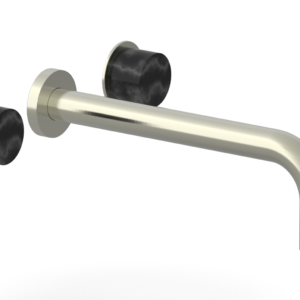 Phylrich Basic II 10″  Wall Lavatory Set – Black Marble Handles 230-13-10 – Satin Nickel