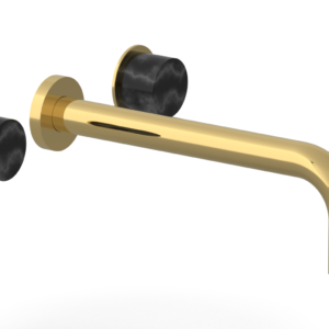 Phylrich Basic II 10″  Wall Lavatory Set – Black Marble Handles 230-13-10 – Polished Gold