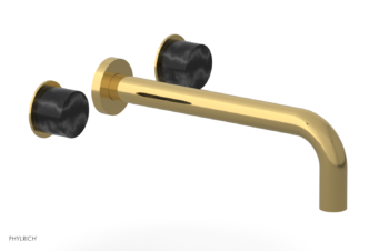 Phylrich Basic II 10"  Wall Lavatory Set - Black Marble Handles 230-13-10 - Polished Gold