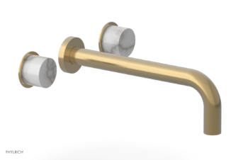 Phylrich Basic II 10"  Wall Lavatory Set - White Marble Handles 230-13-10 - Satin Brass