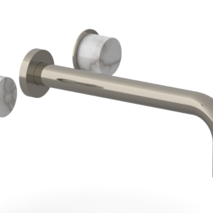 Phylrich Basic II 10″  Wall Lavatory Set – White Marble Handles 230-13-10 – Polished Nickel