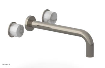Phylrich Basic II 10"  Wall Lavatory Set - White Marble Handles 230-13-10 - Polished Nickel