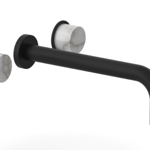 Phylrich Basic II 10″  Wall Lavatory Set – White Marble Handles 230-13-10 – Matte Black
