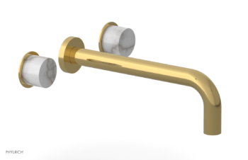 Phylrich Basic II 10"  Wall Lavatory Set - White Marble Handles 230-13-10 - Polished Gold