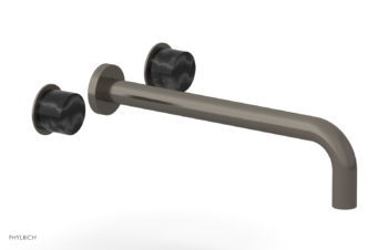 Phylrich Basic II 12"  Wall Lavatory Set - Black Marble Handles 230-13-12 - Pewter