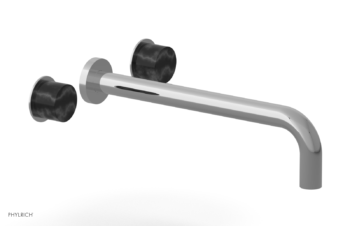 Phylrich Basic II 12"  Wall Lavatory Set - Black Marble Handles 230-13-12 - Polished Chrome