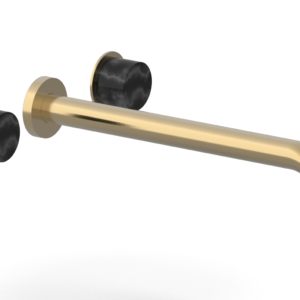 Phylrich Basic II 12″  Wall Lavatory Set – Black Marble Handles 230-13-12 – Satin Brass