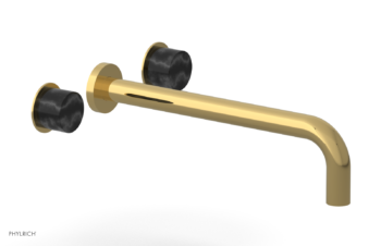 Phylrich Basic II 12"  Wall Lavatory Set - Black Marble Handles 230-13-12 - Polished Gold