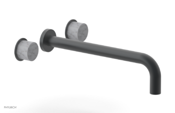 Phylrich Basic II 12"  Wall Lavatory Set - White Marble Handles 230-13-12 - Gun Metal