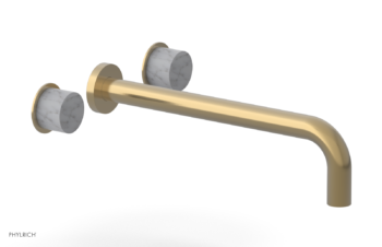 Phylrich Basic II 12"  Wall Lavatory Set - White Marble Handles 230-13-12 - Satin Brass