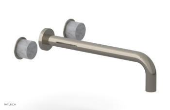 Phylrich Basic II 12"  Wall Lavatory Set - White Marble Handles 230-13-12 - Polished Nickel