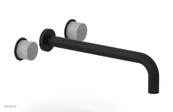 Phylrich Basic II 12"  Wall Lavatory Set - White Marble Handles 230-13-12 - Matte Black