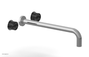 Phylrich Basic II 14"  Wall Lavatory Set - Black Marble Handles 230-13-14 - Polished Chrome