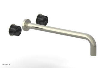Phylrich Basic II 14"  Wall Lavatory Set - Black Marble Handles 230-13-14 - Satin Nickel