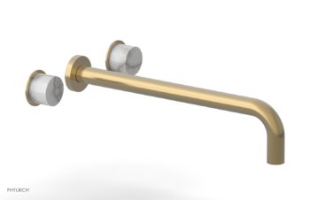 Phylrich Basic II 14"  Wall Lavatory Set - White Marble Handles 230-13-14 - Satin Brass
