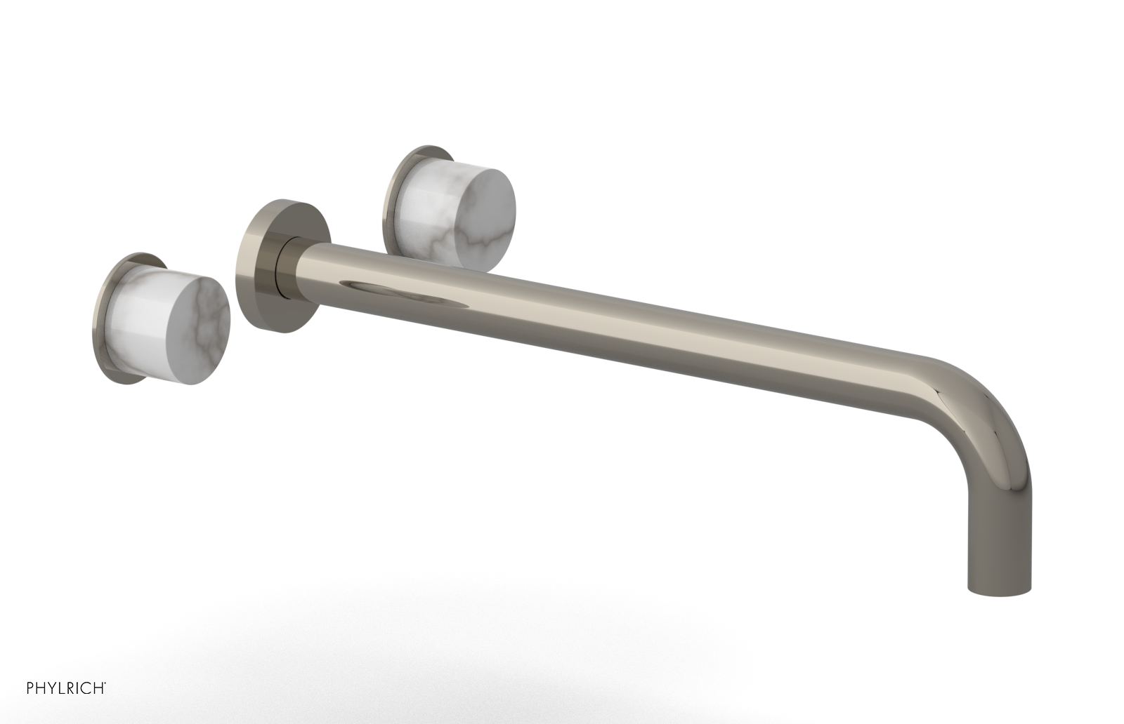 Phylrich Basic II 14" Wall Lavatory Set - White Marble Handles 230-13-14 - Polished Nickel