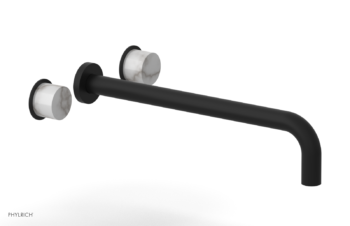 Phylrich Basic II 14"  Wall Lavatory Set - White Marble Handles 230-13-14 - Matte Black