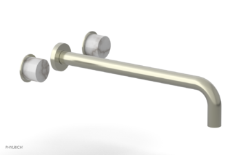 Phylrich Basic II 14"  Wall Lavatory Set - White Marble Handles 230-13-14 - Satin Nickel