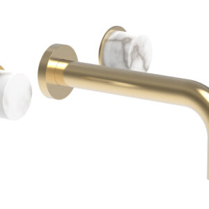 Phylrich BASIC II Wall Lavatory Set – White Marble 230-13 – Satin Brass