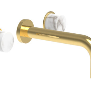 Phylrich BASIC II Wall Lavatory Set – White Marble 230-13 – Polished Gold