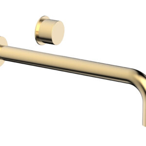 Phylrich Basic II 12″ Single Handle Wall Lavatory Set – Smooth Handle 230-16-12 – Satin Brass