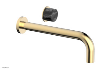 Phylrich Basic II 10" Single Handle Wall Lavatory Set - Black Marble Handle 230-17-10 - Satin Brass