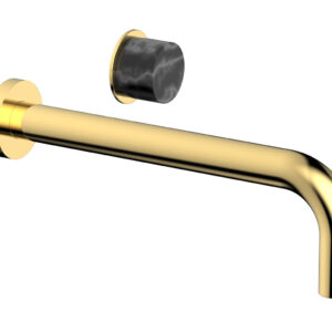 Phylrich Basic II 10″ Single Handle Wall Lavatory Set – Black Marble Handle 230-17-10 – Polished Gold