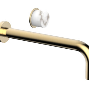 Phylrich Basic II 10″ Single Handle Wall Lavatory Set – White Marble Handle 230-17-10 – Satin Brass