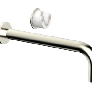 Phylrich Basic II 10″ Single Handle Wall Lavatory Set – White Marble Handle 230-17-10 – Satin Nickel