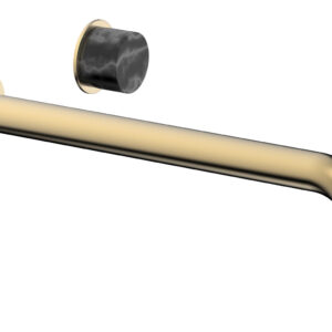 Phylrich Basic II 12″ Single Handle Wall Lavatory Set – Black Marble Handle 230-17-12 – Satin Brass