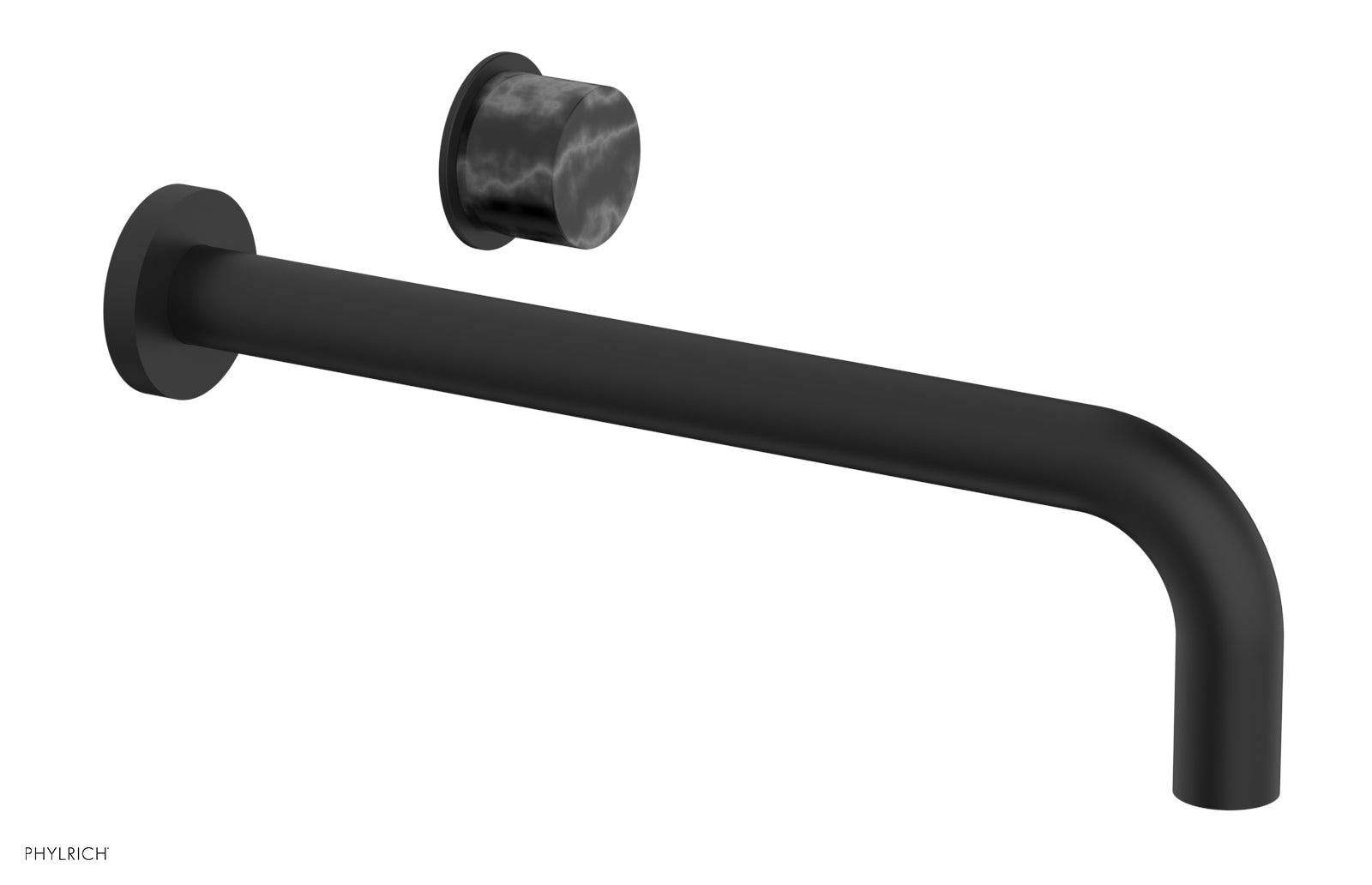 Phylrich Basic II 12" Single Handle Wall Lavatory Set - Black Marble Handle 230-17-12 - Matte Black