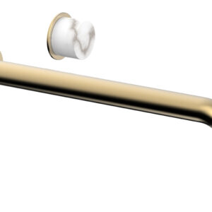 Phylrich Basic II 12″ Single Handle Wall Lavatory Set – White Marble Handle 230-17-12 – Satin Brass