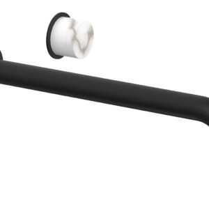 Phylrich Basic II 12″ Single Handle Wall Lavatory Set – White Marble Handle 230-17-12 – Matte Black