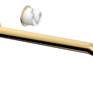 Phylrich Basic II 12″ Single Handle Wall Lavatory Set – White Marble Handle 230-17-12 – Polished Gold