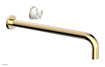 Phylrich Basic II 14" Single Handle Wall Lavatory Set - White Marble Handle 230-17-14 - Satin Brass