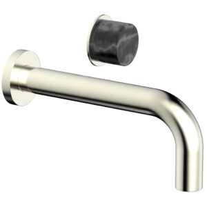 Phylrich Basic II Single Handle Wall Lavatory Set – Black Marble Handle 230-17 – Satin Nickel