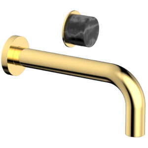 Phylrich Basic II Single Handle Wall Lavatory Set – Black Marble Handle 230-17 – Polished Gold