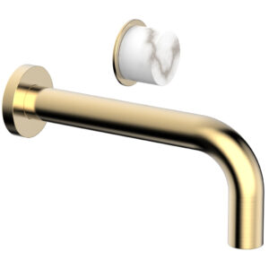 Phylrich Basic II Single Handle Wall Lavatory Set – White Marble Handle 230-17 – Satin Brass
