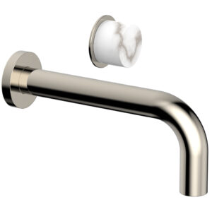 Phylrich Basic II Single Handle Wall Lavatory Set – White Marble Handle 230-17 – Polished Nickel