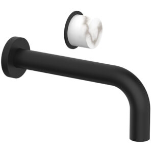 Phylrich Basic II Single Handle Wall Lavatory Set – White Marble Handle 230-17 – Matte Black