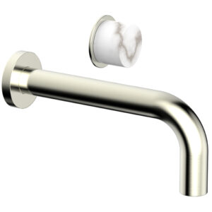 Phylrich Basic II Single Handle Wall Lavatory Set – White Marble Handle 230-17 – Satin Nickel