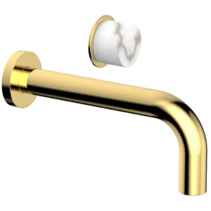 Phylrich Basic II Single Handle Wall Lavatory Set – White Marble Handle 230-17 – Polished Gold