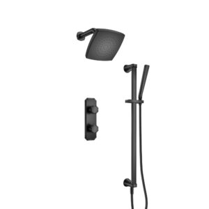 Flusso Two Output Shower Set With Shower Head, Hand Held And Slide Bar In Matte Black