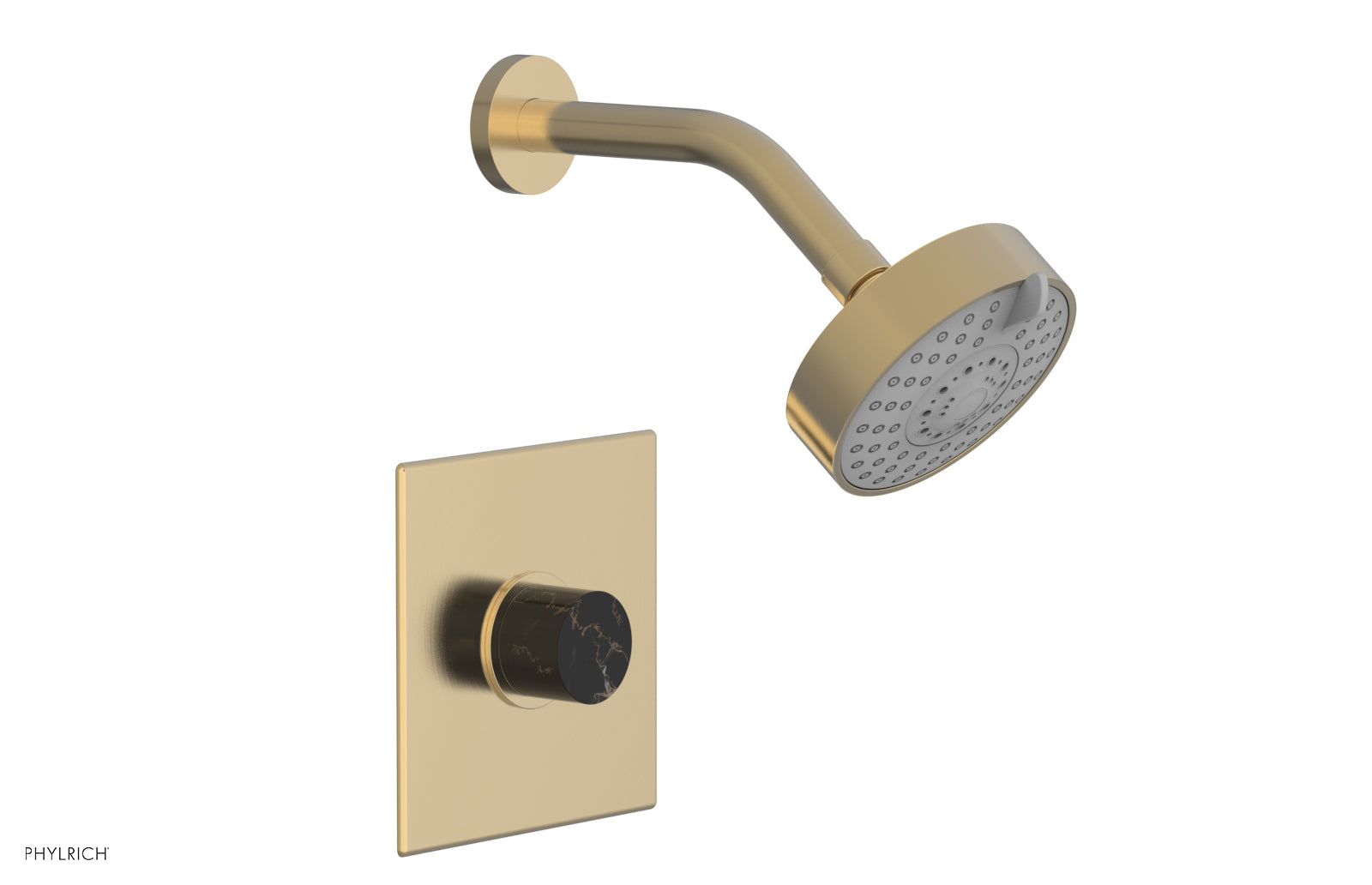 Phylrich BASIC II Pressure Balance Shower Set - Black Marble Handle 230S-23 - Satin Brass