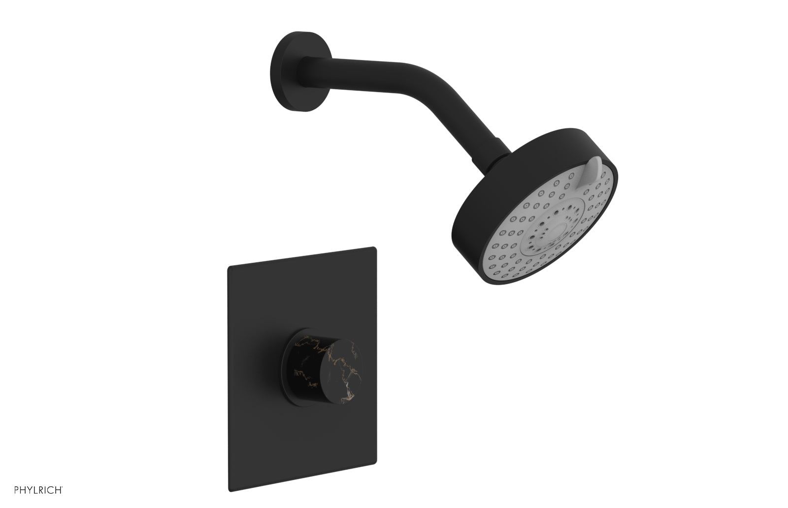 Phylrich BASIC II Pressure Balance Shower Set - Black Marble Handle 230S-23 - Matte Black