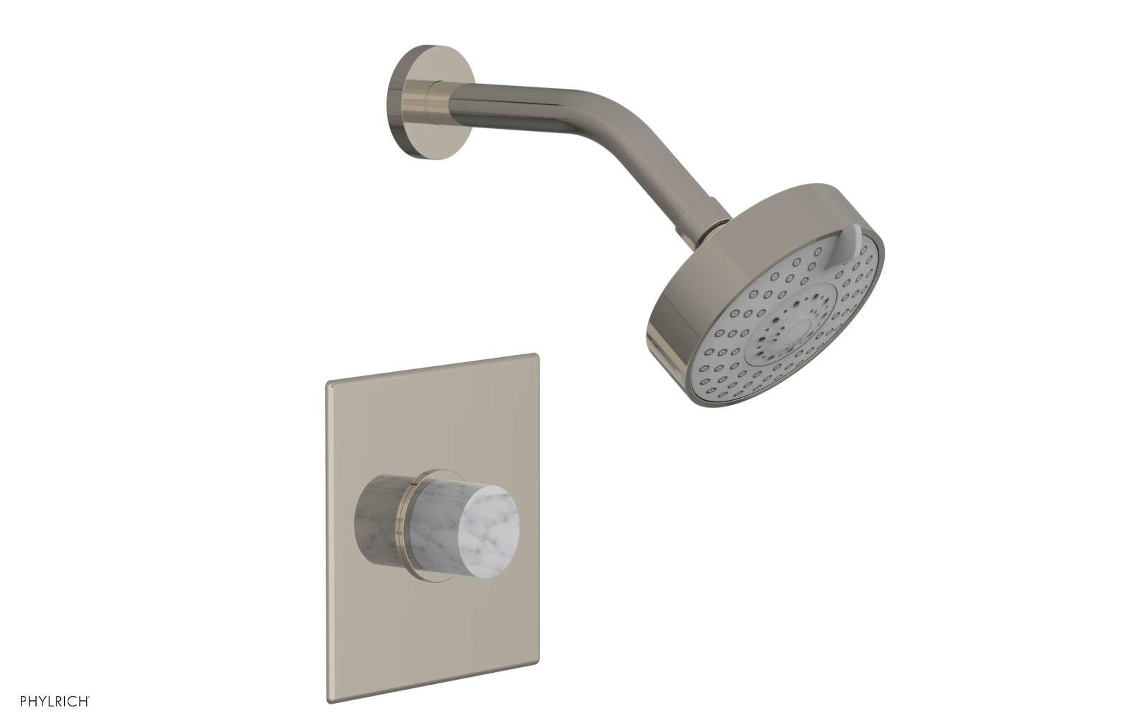 Phylrich BASIC II Pressure Balance Shower Set - White Marble Handle 230S-23 - Polished Nickel