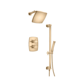 Flusso Two Output Shower Set With Shower Head, Hand Held And Slide Bar In Brushed Bronze